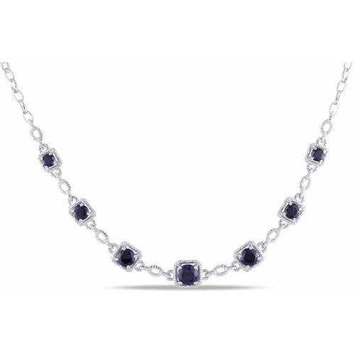 8-4 5 Carat T.G.W. Created Blue Sapphire and Diamond-Accent Sterling Silver Fashion Necklace, 17" by Generic