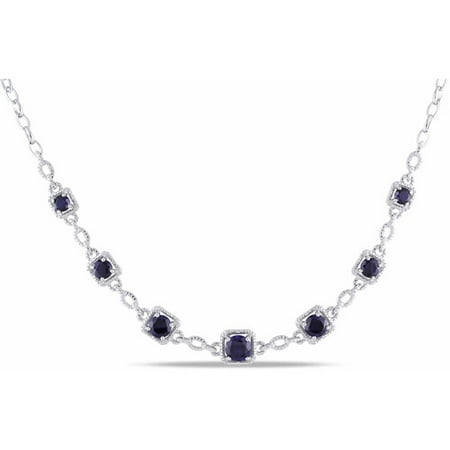 8-4/5 Carat T.G.W. Created Blue Sapphire and Diamond-Accent Sterling Silver Fashion Necklace, 17