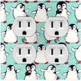 thumbnail image 1 of Metal Light Switch Plate Cover Cute Penguins Ice Skating Teal BRD001, 1 of 13