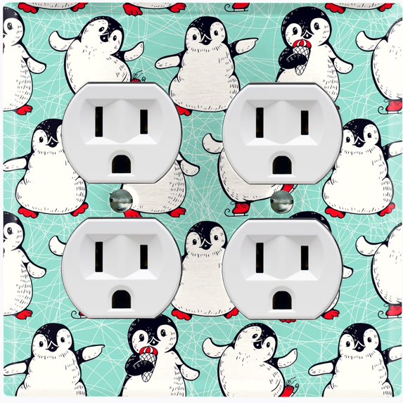 Metal Light Switch Plate Cover Cute Penguins Ice Skating Teal BRD001