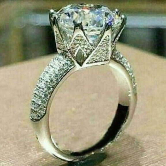 White Moissanite Round Cut 4.40 CT Engagement Ring Band 14k White Gold Plated