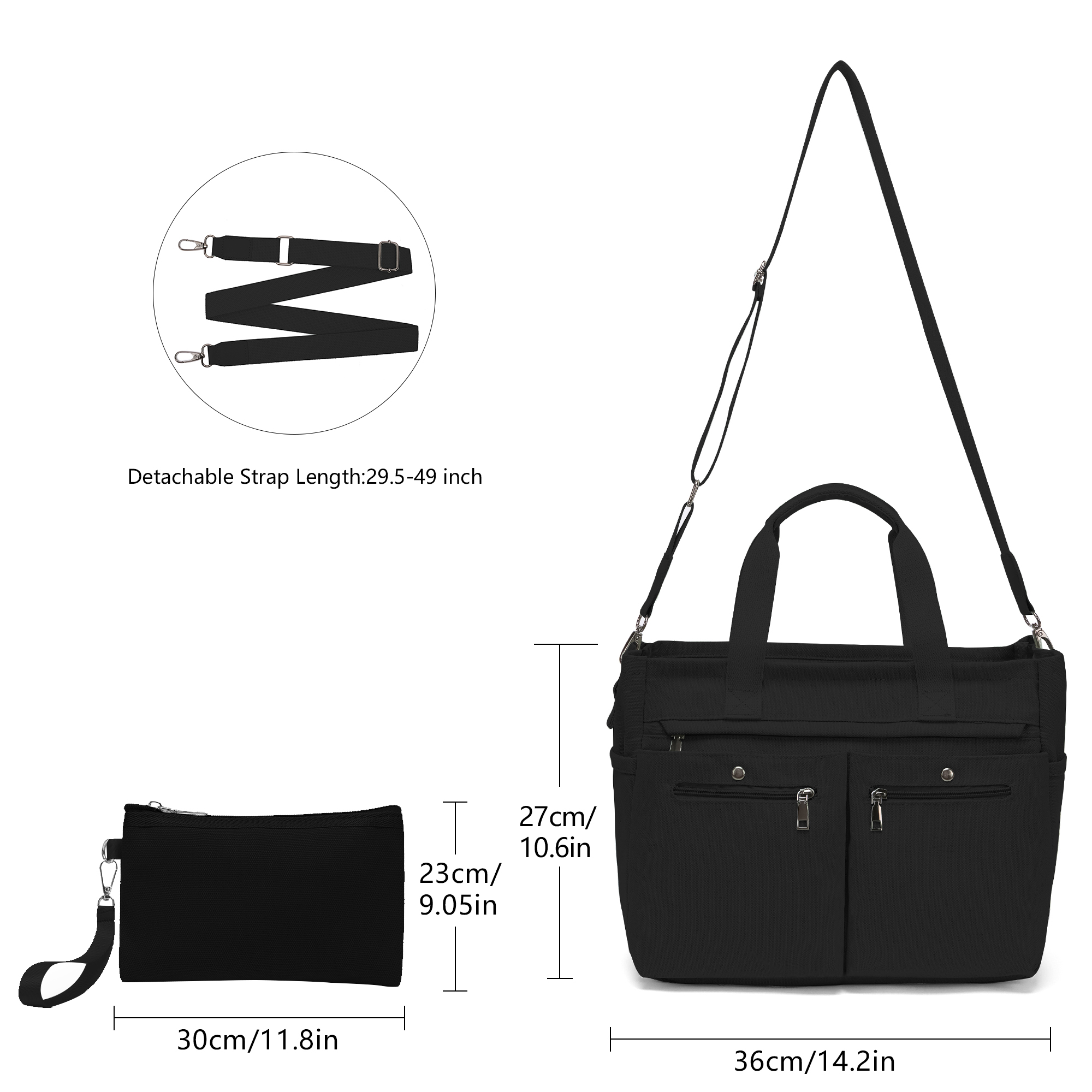 2pcs/Set Small Canvas Tote Bags for Women – Laptop-Friendly Work Totes with Crossbody/Shoulder Straps | Ideal for Travel, Gym & Daily Use