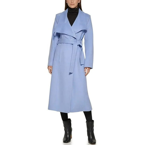 Kenneth Cole New York Women's 17QMW666 Full Length Button Fencer Coat with Belt - Ice Blue - 14