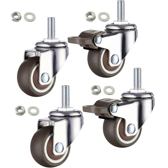 Ruedas giratorias para carrito de la compra de 1,5 pulgadas, ruedas giratorias de goma suave TPE M8x con vástago roscado (2 con frenos), juego de 4