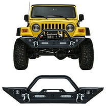 Vijay Compatible with 1997-1998-1999-2000-2001-2002-2003-2004-2005-2006 Jeep Wrangler TJ Front Bumper Textured Black Steel with Lights and D-rings
