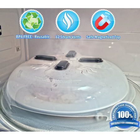 5 Star Super Deals Microwave Hovering Anti Splattering Magnetic Food Lid Cover Guard - Microwave Splatter Lid with Steam Vents & Microwave Safe Magnets - Dishwasher Safe & Sticks To The Top Of Your (Best Food On A Stick)