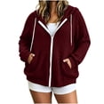 thumbnail image 4 of Nugftut Hoodies for Women Plus Size Full Zip-Up Jacket Oversized Lightweight Sweatshirts Baggy Workout Hoodies with Pockets, 4 of 8