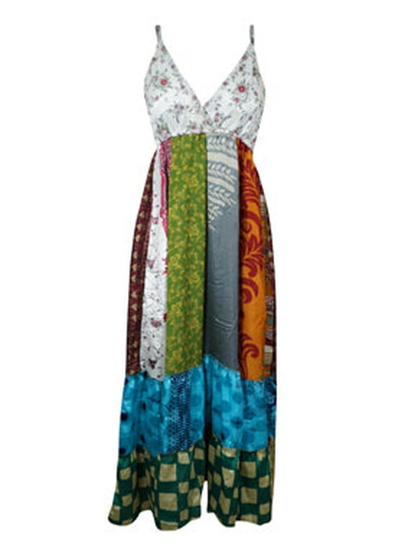 Mogul Womens Maxidress, Hawaiaan Silk Maxi Dress, Colorful Bohemian Dress S/M