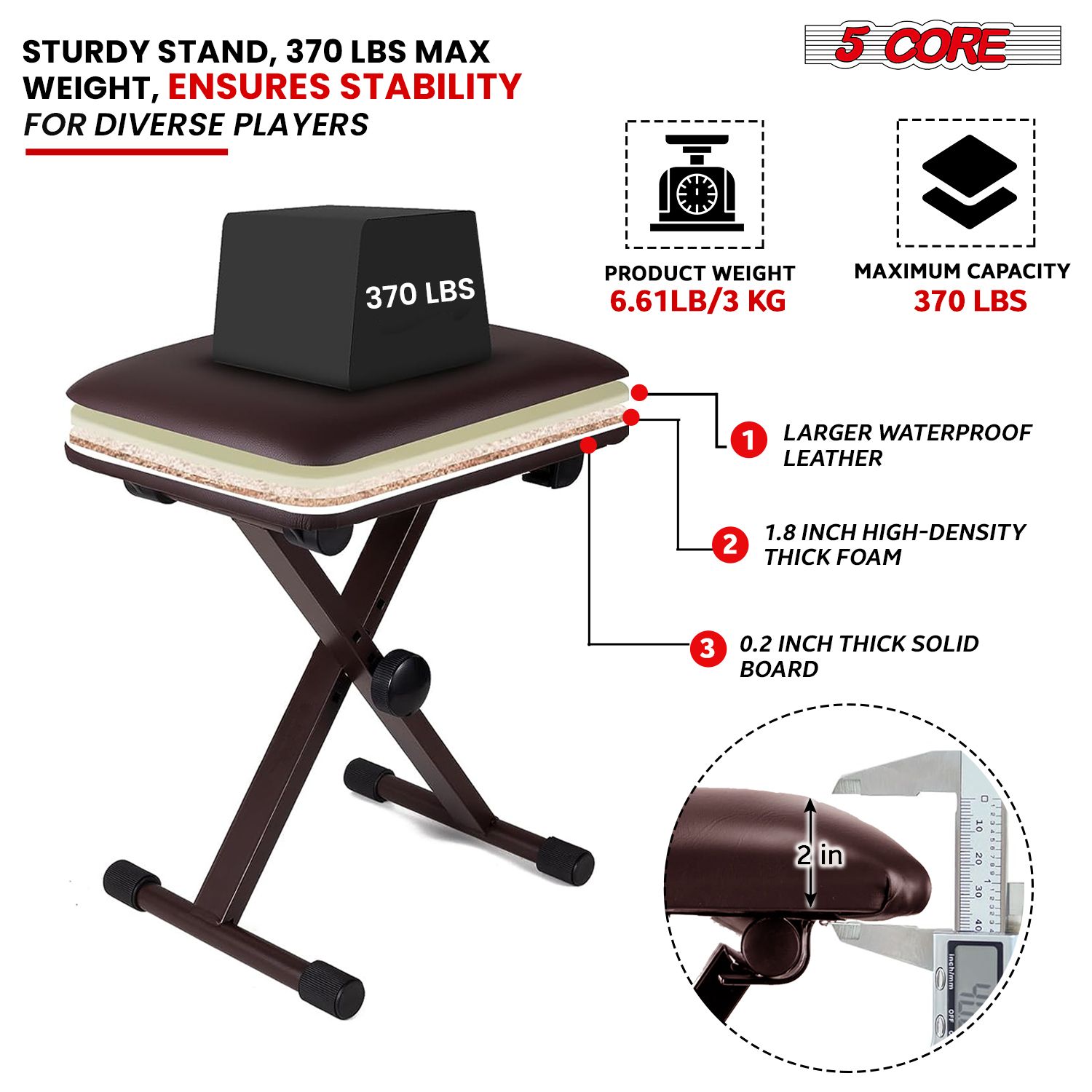 Keyboard Bench Pair X Style Piano Stool Thick Padded 12 to 18.5 inch Adjustable Keyboards Chair Brown