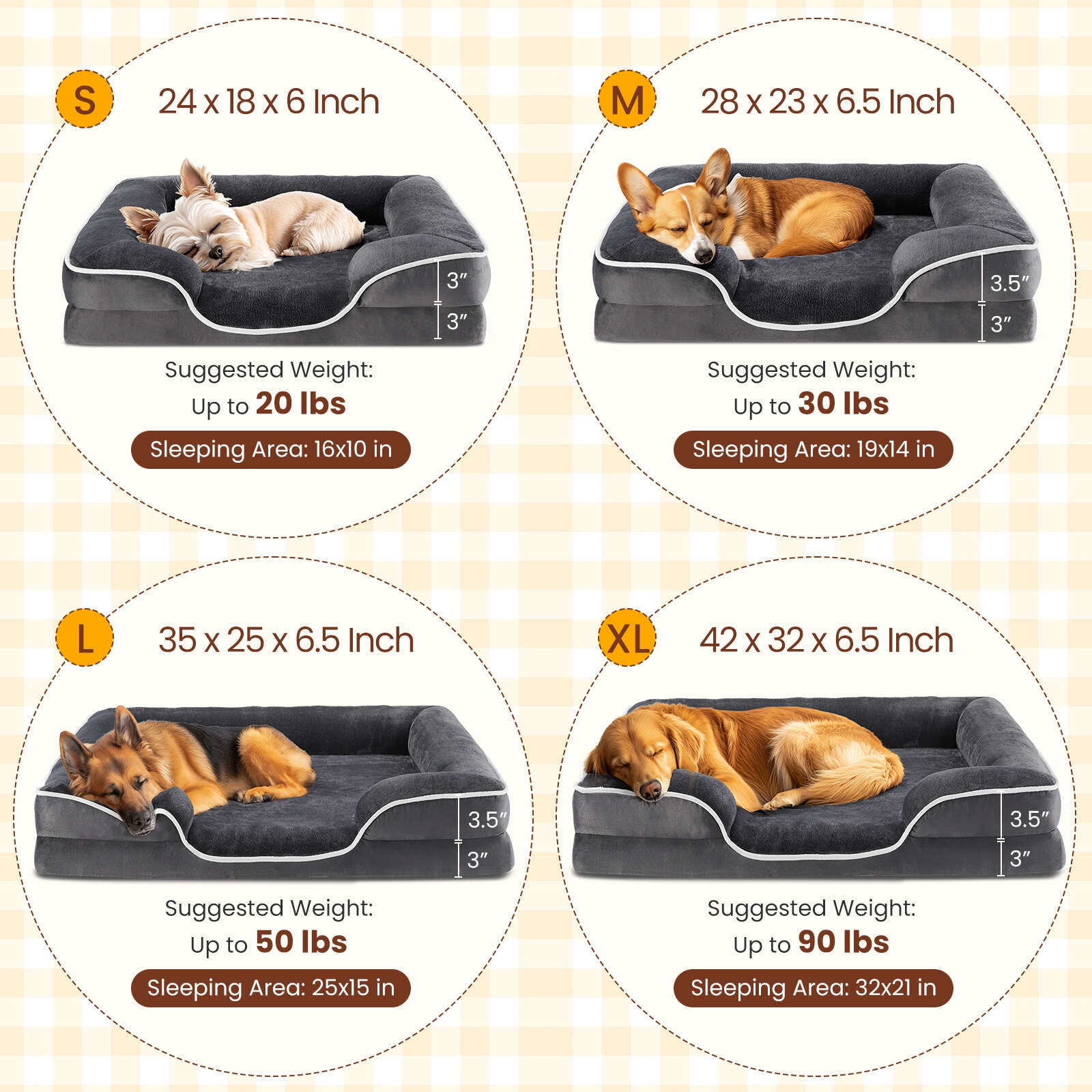 Gianna Dog Bed for Medium Size Dogs, Supportive Memory Foam Dog Sofa, Gray