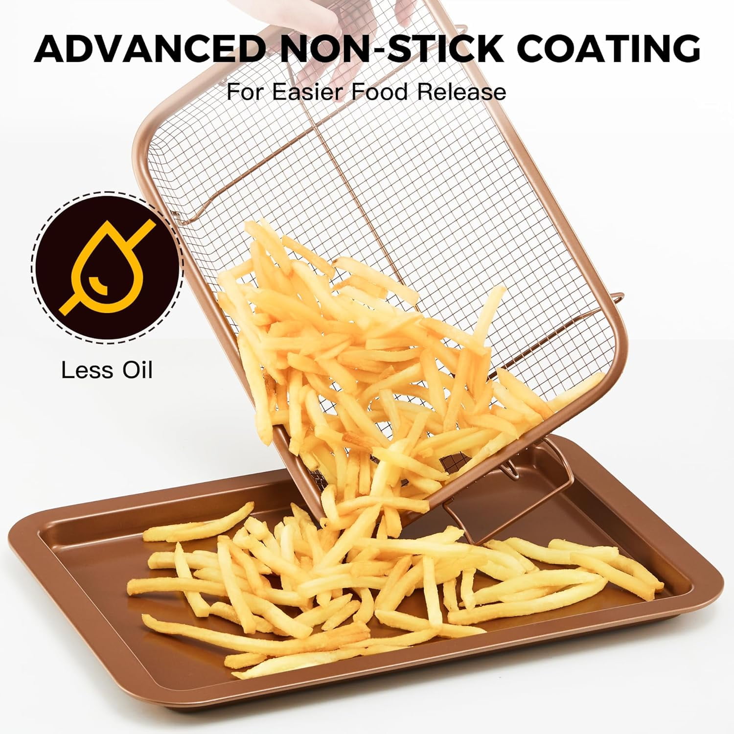 Air Fryer Basket for Oven,12.8" x 9.6" Oven Air Fryer Basket and Tray Set,Dishwasher Safe,Small Air Fryer Tray and Pans for Oven,Brown