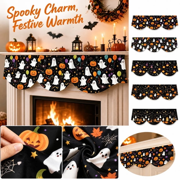 Halloween Fireplace Decor, 79 Inch Halloween Tapestry Cute Halloween Decor Spooky Indoor Home Decoration for Mantel Window Living Room Fall Halloween Party Decor, 1 Pack