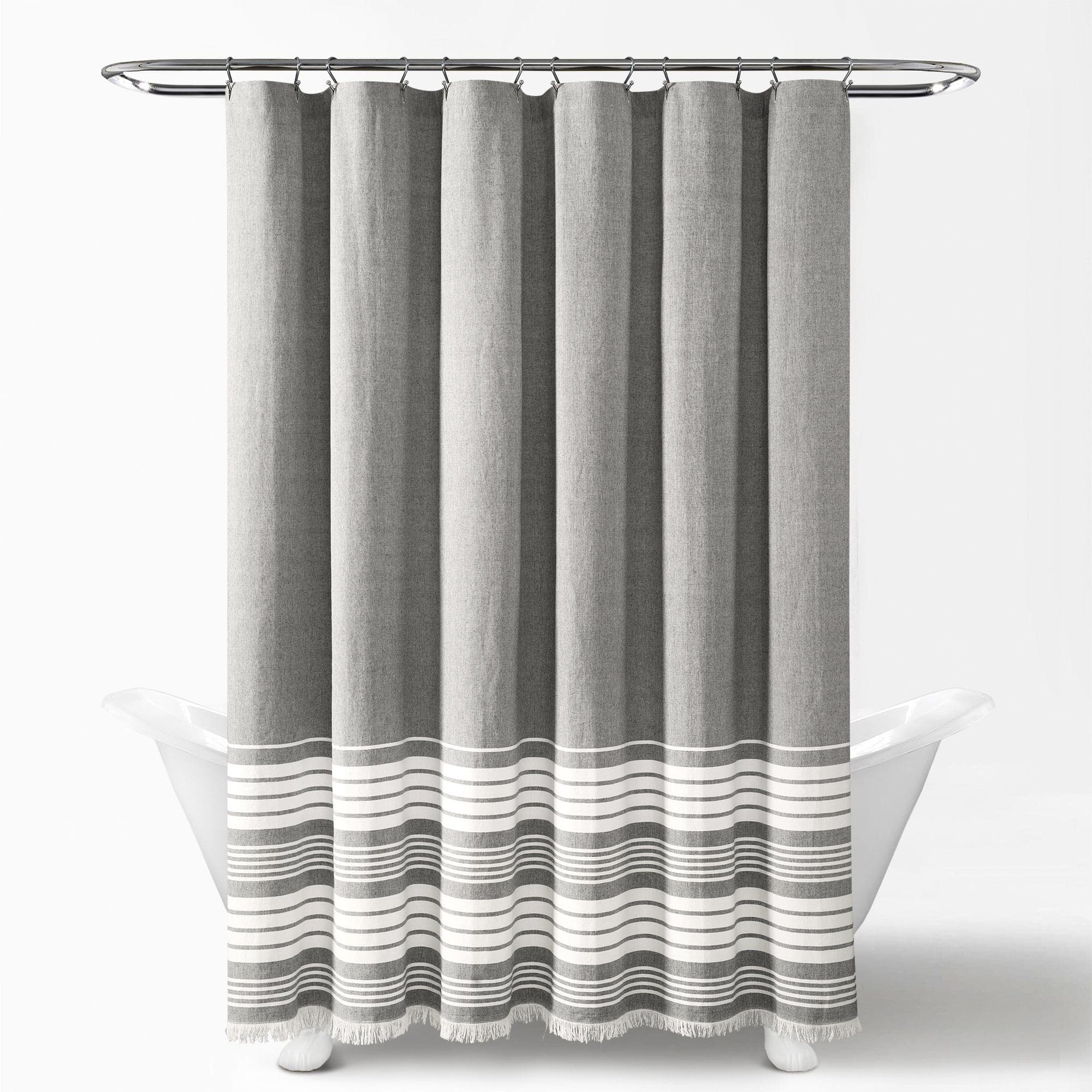 Lush Decor, Coppia di tende a pannello con nappe annodate in filo di cotone tinto a righe blu navy, 213,4 x 101,6 cm