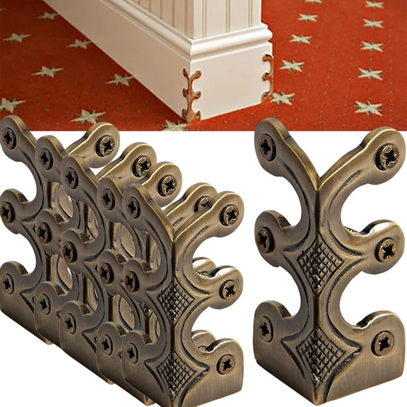 Solid Brass Skiffers Baseboard Corner Protectors: 10PCS Vintage Metal Pure Copper Corner Protectors, Skirting Board Corner Protector for Furniture, Cabinets, and Boxes, Home Accessory Decor (Bronze)