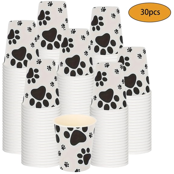 60/30pcs 8oz Outdoor Cups, Disposable Paper Cups, Cat Paw Footprint Pattern Cups, Hot/Cold Drinking Cups for Parties, Beverages Water Cups