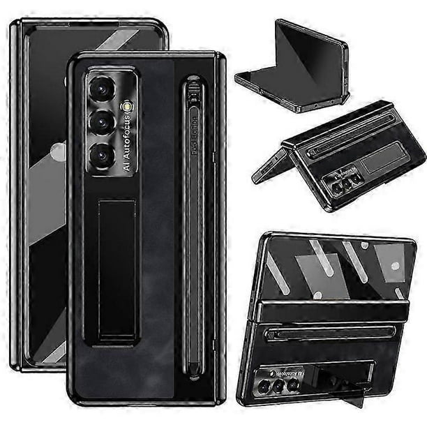 Compatible For Samsung Galaxy Z Fold7 5G Case Pen Slot Leather + PC Kickstand Phone Cover with Tempered Glass Film, Stylus-2025