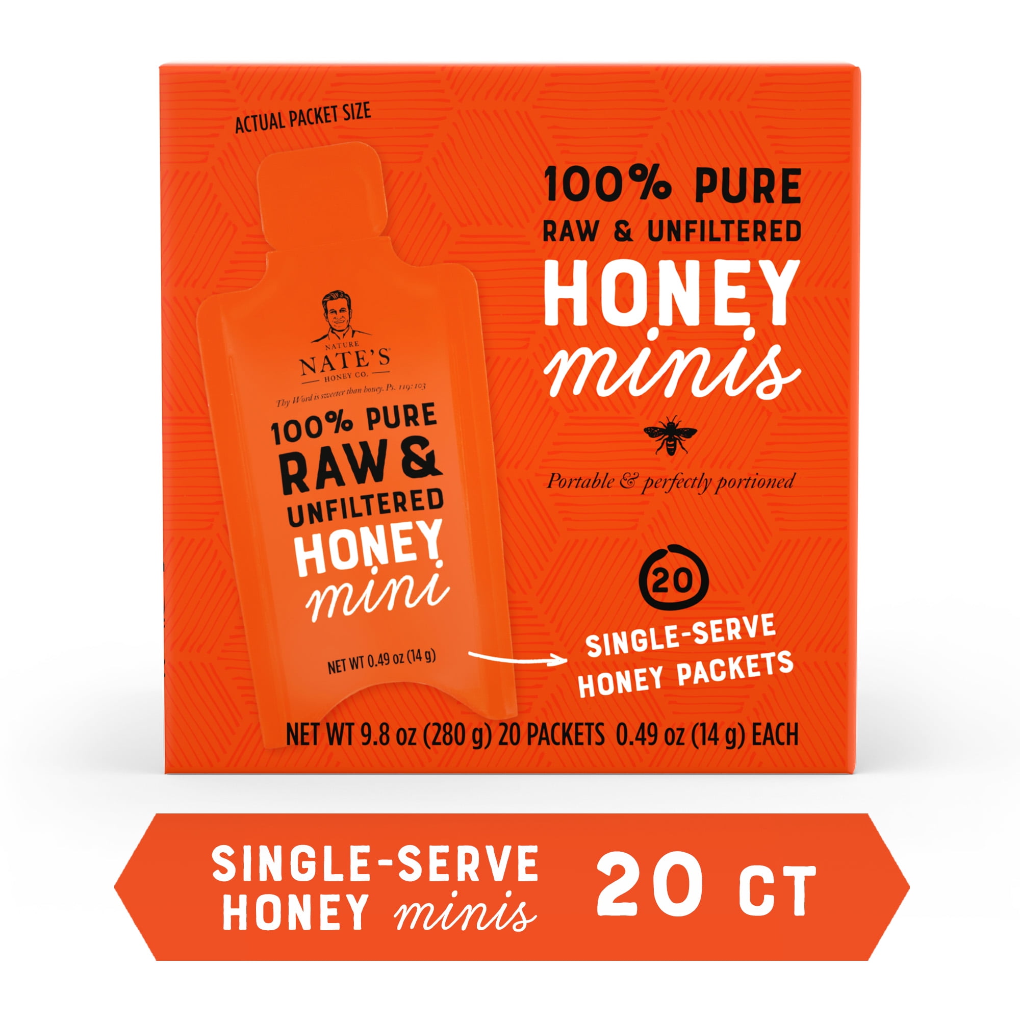 Nature Nate's Honey Minis: 100% Pure Raw and Unfiltered Honey - 20 Single Serve Packets