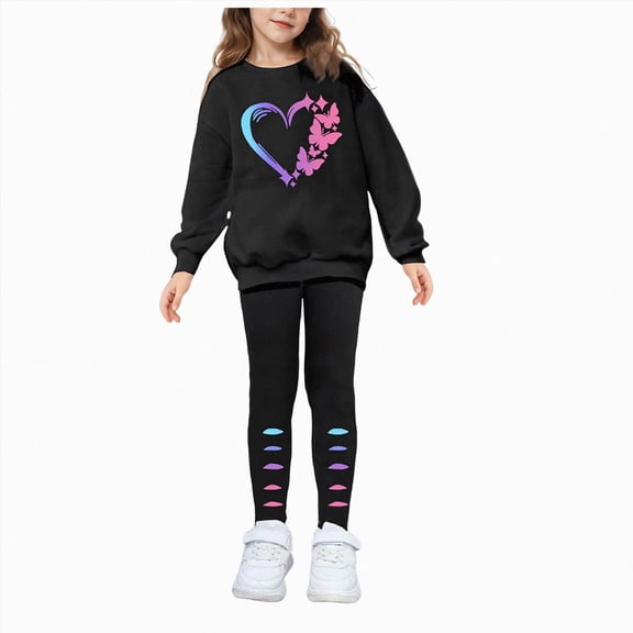 Gubotare Girl Clothes Girls Fall Outfits Round Neck Long Sleeves Tops Straight Leg Pants Girls Clothing Sets Size 7-8 (Black,7-8 Years)