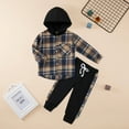 thumbnail image 4 of Kids Toddler Boy Clothes Flannel Plaid Hoodied Tops + Casual Pants Infant Boys Fall Winter Outfits, 4 of 14