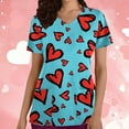 thumbnail image 1 of TIMIFIS Hauts de Sarrau d'Infirmière pour Femmes de la Saint-Valentin Uniforme de Travail Manches Courtes Col en V Blouse T-shirt de Travail avec Poches - Imprimé Bleu, 1 of 5