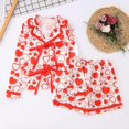 thumbnail image 3 of Hienoo Big Girl's Pajamas Hearts Print Long Sleeved Lace-Up Top Shorts Homewear Set, 3 of 8