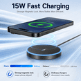 thumbnail image 3 of WTUHU 15W Magnetic Wireless Charger Pad, Compatible with iPhone 17/16/15/14/13/12 Series and AirPods Pro 3/2, USB-A/USB-C Dual Input, 4 ft Cable,Black, 3 of 9
