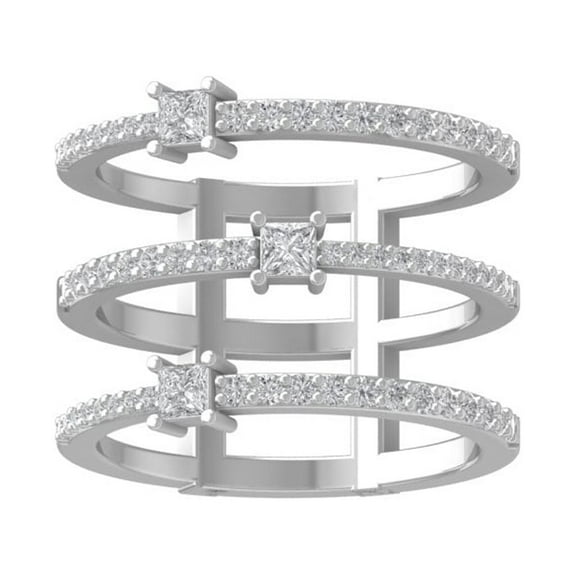 ARAIYA FINE JEWELRY Sterling Silver Round and Princess shape Lab Grown Diamond Three Row Engagement Ring (3/4 cttw, VS Clarity, D-E Color) Size 6.5