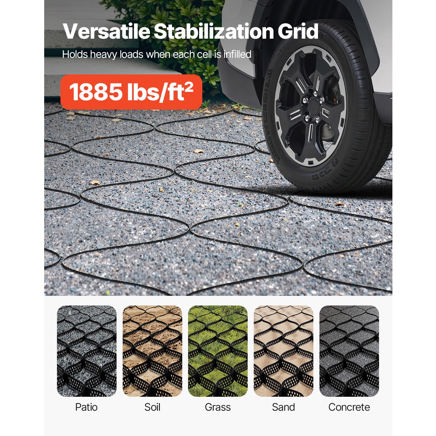 KFFKFF 2-Inch Deep Gravel Grid, 17.06 x 8.86 FT / 5200 x 2700 mm, Supports 1880 LBS Per Sq ft, Permeable Ground Stabilizer for Driveways, Gardens, Patios, Walkways, and RV Parking