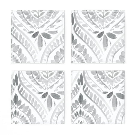

Linen Cotton Canvas Cocktail Napkins (Set of 4) - Bohemian Gray Boho Mod Watercolor Leaves Mandala Leaf Nursery Print Cloth Cocktail Napkins by Spoonflower