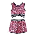thumbnail image 3 of TiaoBug Kids Girls Sequins Dance Athletic Outfit Sleeveless Tank Jazz Crop Top with Shorts Set Pink 12, 3 of 7