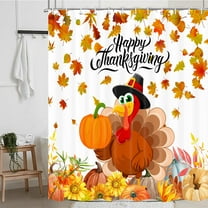 Fall Shower Curtain, Thanksgiving Shower Curtain, Fall Pumpkins Maple Shower Curtain Set, Autumn Sunflower and Turkey Shower Curtain for Bathroom, Holiday Bathtub Decorations with Hooks,70X70in