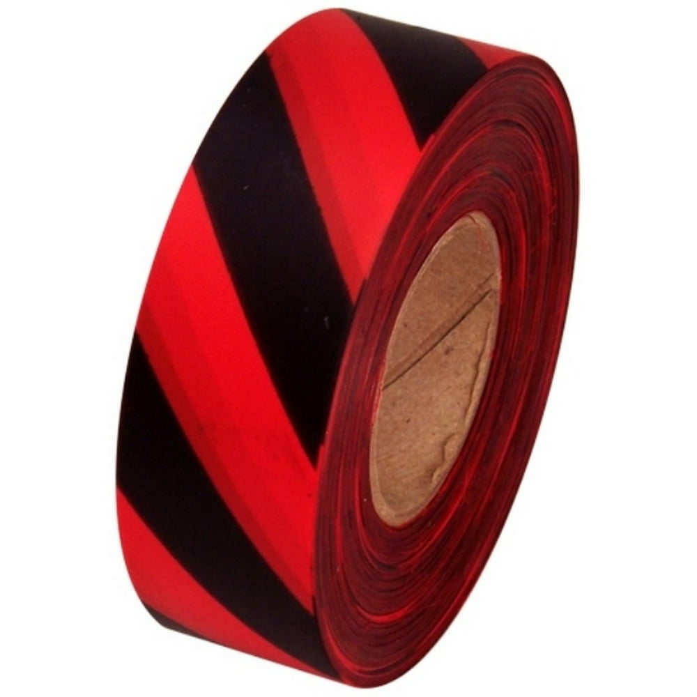 Red And Black Safety Striped Flagging Tape 1 3/16" X 300 Ft Roll Non