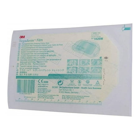 3M 1626W Tegaderm Transparent Film Dressing, Picture Frame Style, with Label, 4 in. x 4¾ in. (Box of 50 Envelopes)