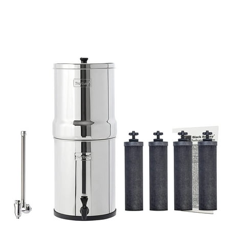

Royal Berkey Gravity-Fed Water Filter System with 4 Black Berkey Elements Plus Deluxe 10 Stainless Steel Berkey Water View Spigot