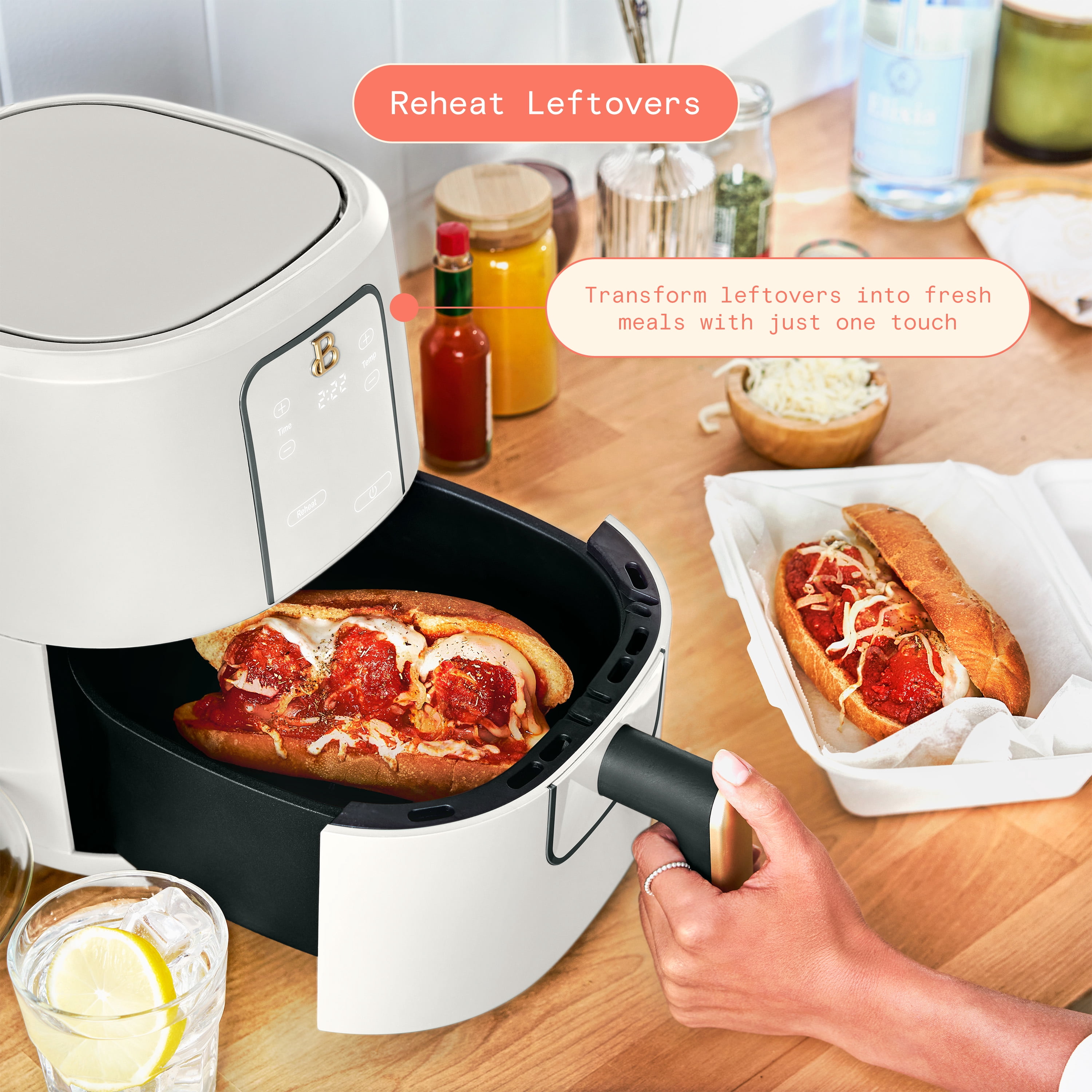 Beautiful 3 Qt Air Fryer with TurboCrisp Technology, EverGood Ceramic Nonstick Coating, White Icing by Drew Barrymore