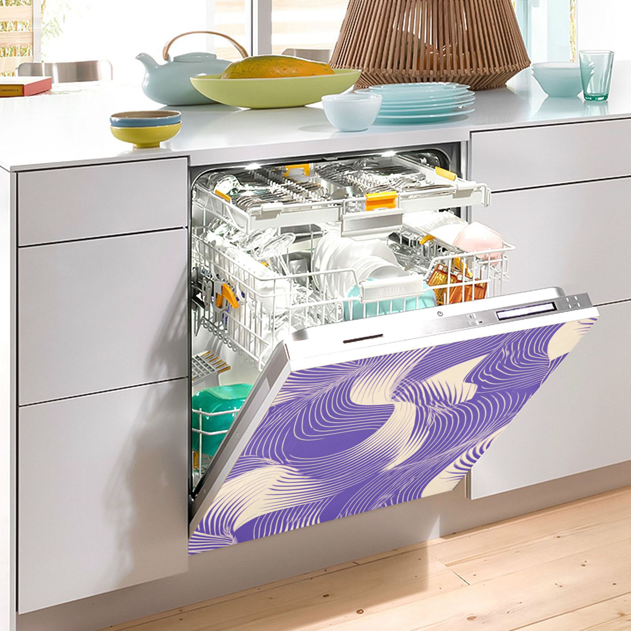 Dishwasher Magnetic Refrigerator Magnet Cover Sticker Home Decorative 23"x26" Purple Chaotic Lines