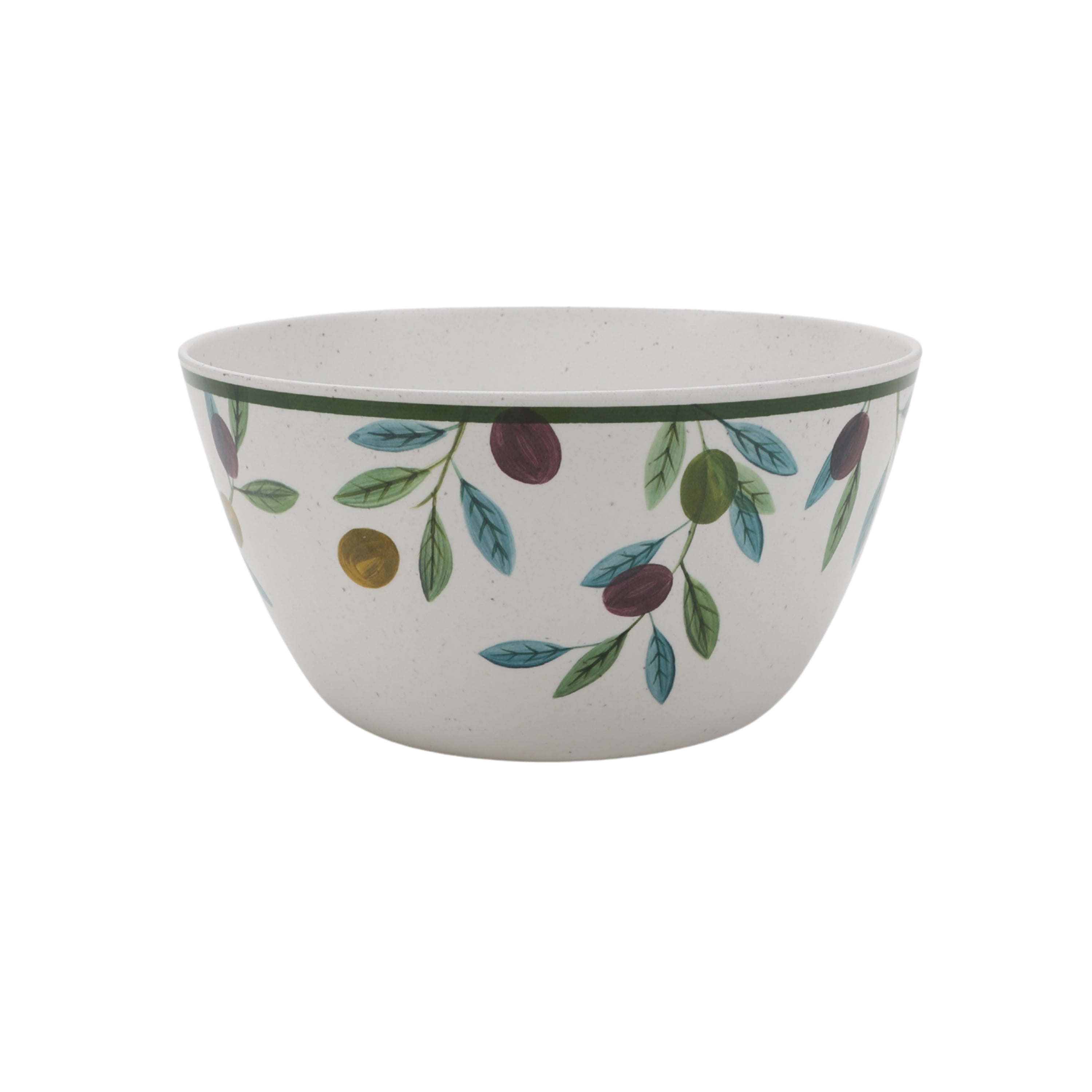 Better Homes and Gardens Bamboo Melamine Salad Serve Bowl Set with Acacia Wood Lid & Utensils, Olive Pattern
