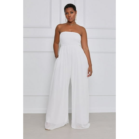 Loliuicca Women Summer Chiffon Jumpsuit Tube Top Mopping Solid Color Strapless Wide Leg Pants One Piece Rompers