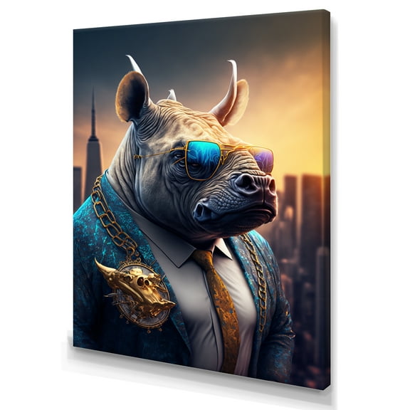 Designart Rhino Gangster in NYC II Canvas Wall Art
