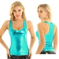 thumbnail image 3 of Womens Shiny Metallic Tank Top Vest Sleeveless U Neck Racerback Tops Clubwear, 3 of 8
