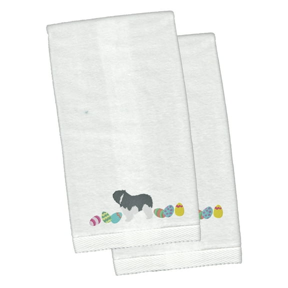 Polish Lowland Sheepdog Easter White Embroidered Plush Hand Towel Set of 2