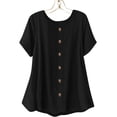 thumbnail image 5 of QATAINLAV Womens Going Out Tops Solid Color Short Sleeve Linen Tshirts Summer Casual Crew Neck Tunic Blouse Black L, 5 of 10