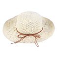 thumbnail image 1 of 52-58cm hat circumference adjustable ladies outdoor big eaves bow beach sunshade straw hat - Beige white, 1 of 5