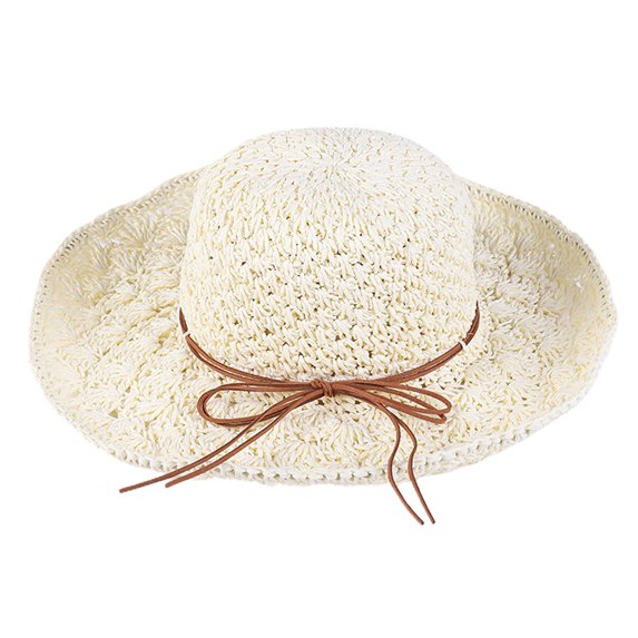 52-58cm hat circumference adjustable ladies outdoor big eaves bow beach sunshade straw hat - Beige white