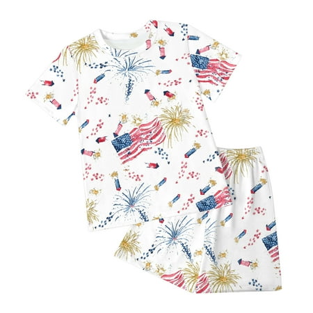 Wxirdiow Boys 4th of July Casual Outfit Set 4th of July Baby Boy Outfits American Flag T-shirt Top and Retro Shorts Toddler Boy Independence Day Outfit Red Size 3-4 Years