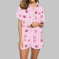 thumbnail image 2 of Women Valentines Day Pajamas Set Short Sleeve Button Shirt and Shorts Matching Sets 2 Piece Loungewear Women Pajama Sets, 2 of 6