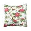WOPOP Colorful Blooming Flowering Branch Of Rhododendron With Bird And Butterfly Pattern 1 Finch Pillowcase Throw Pillow Cover 18x18 inches
