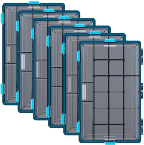Voylla 6 Pack Fishing Tackle Boxes Waterproof 3600 and 3700 Tackle Trays with Removable Dividers Plastic Storage Organizer Bait Vault Camouflage Box for Freshwater Saltwater (Blue,3700)