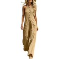 thumbnail image 2 of IUYRTFE Women V Neck Front Button Linen Style Jumpsuit Sleeveless Wide Leg Romper with Pockets, 2 of 5