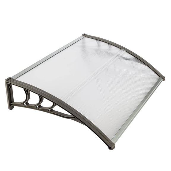 Resenkos 40x32in Transparent Sun Panel Awning, Plastic Bracket and Aluminum Strips Door Window Canopy, Outdoor Waterproof Cover for household applications, Transparent and Gray